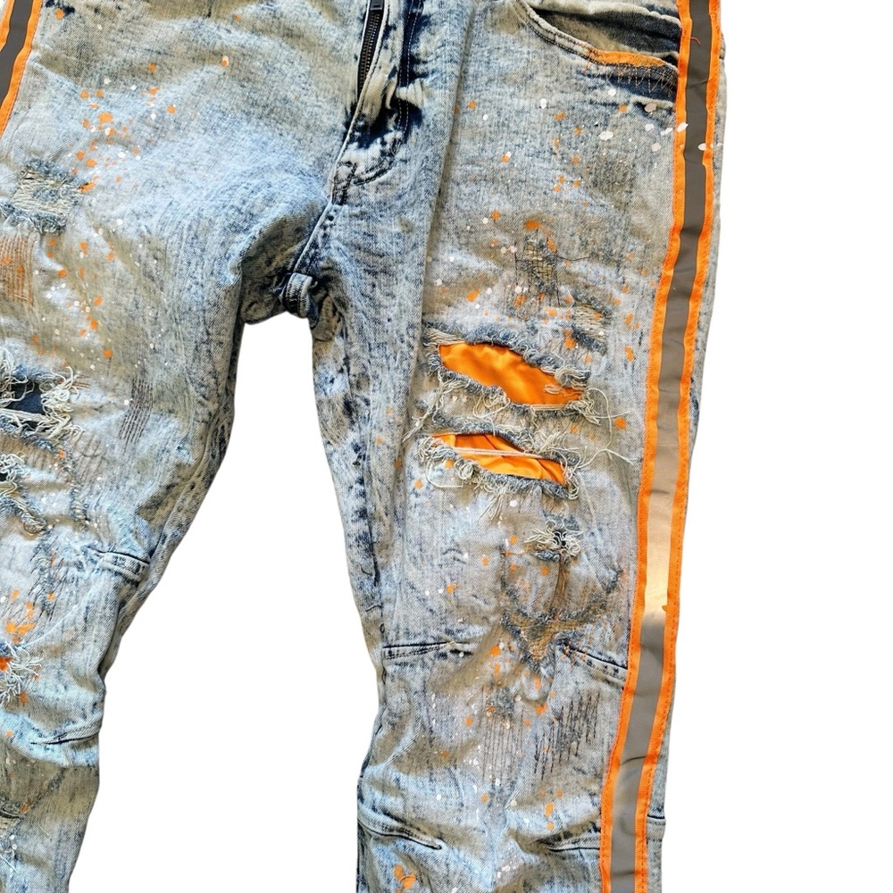 Smoke Rise Jeans Men's 40x32 Moto Pants Distressed Acid Wash Paint Splatter Y2K - Picture 7 of 12